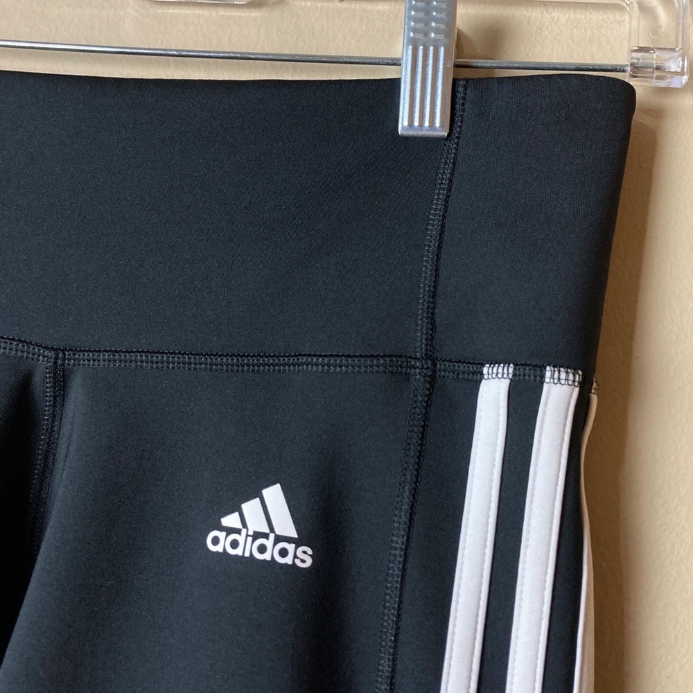 Adidas 3 Stripe Climalite Leggings Black White - Picture 5 of 7